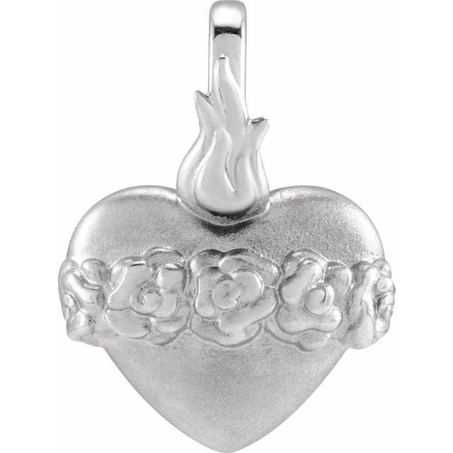 14K White Immaculate Heart Of Mary Pendant