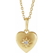 14K Yellow .015 CT Natural Diamond Heart 16-18" Necklace