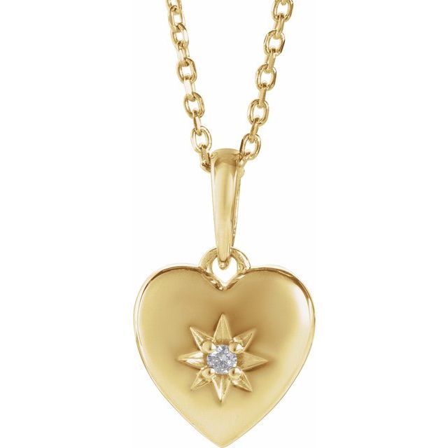 14K Yellow .015 CT Natural Diamond Heart 16-18" Necklace