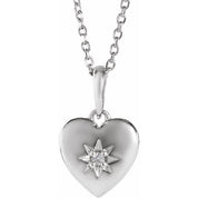 Sterling Silver .015 CT Natural Diamond Heart 16-18" Necklace