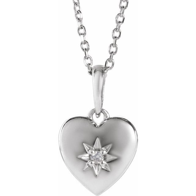 Sterling Silver .015 CT Natural Diamond Heart 16-18" Necklace