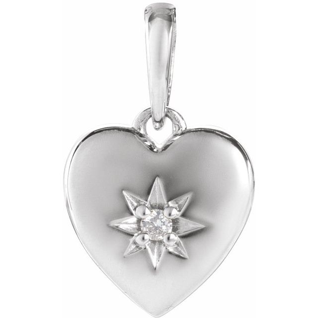 14K White .015 CT Natural Diamond Heart Pendant