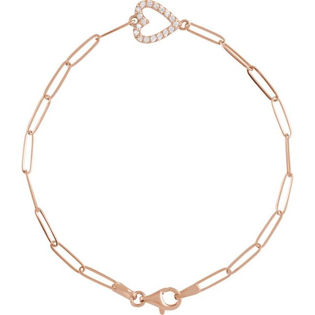 14K Rose 1/8 CTW Natural Diamond Heart 7" Bracelet