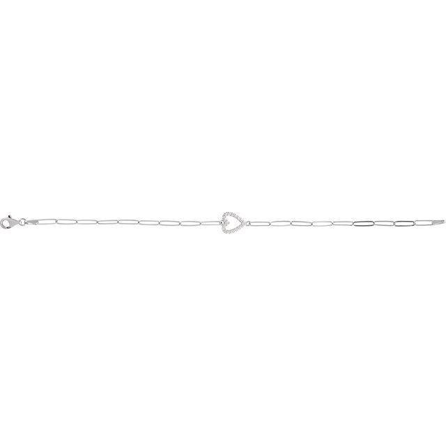 14K White 1/8 CTW Natural Diamond Heart 7" Bracelet