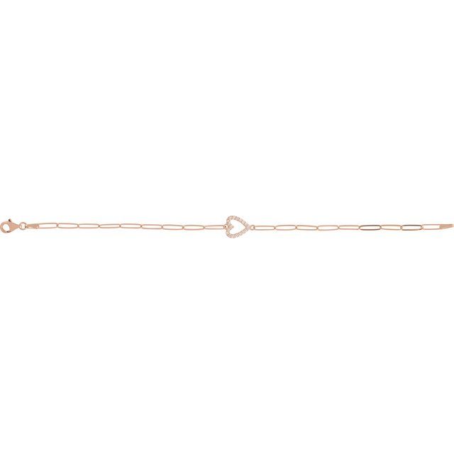 14K Rose 1/8 CTW Natural Diamond Heart 7" Bracelet