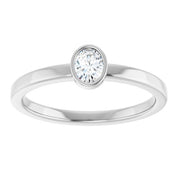 14K White 1/5 CT Natural Diamond Solitaire Bezel-Set Ring