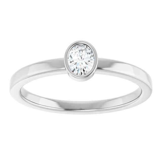 14K White 1/5 CT Natural Diamond Solitaire Bezel-Set Ring