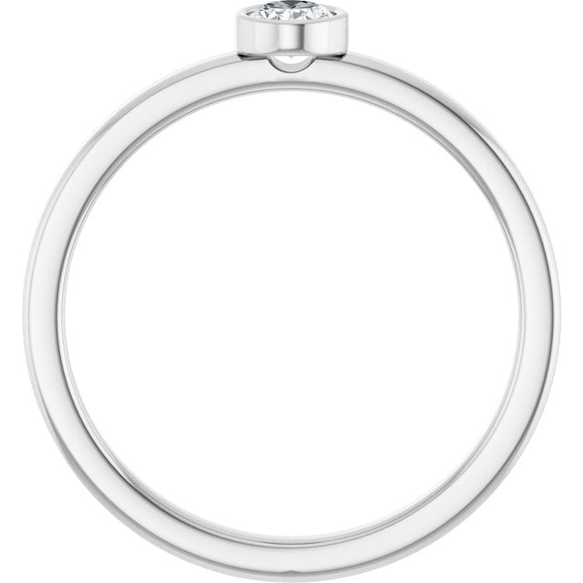 14K White 1/5 CT Natural Diamond Solitaire Bezel-Set Ring