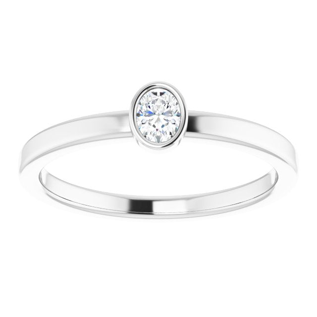 14K White 1/6 CT Natural Diamond Solitaire Bezel-Set Ring