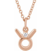 14K Rose .015 CT Natural Diamond Taurus Zodiac 16-18" Necklace
