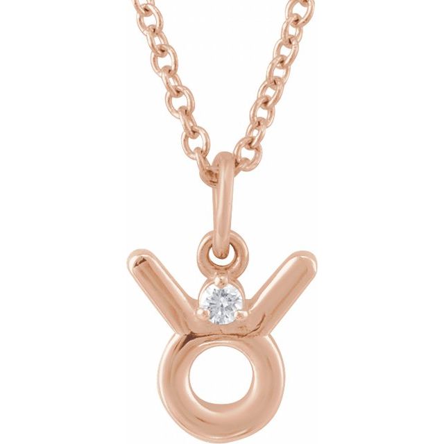 14K Rose .015 CT Natural Diamond Taurus Zodiac 16-18" Necklace
