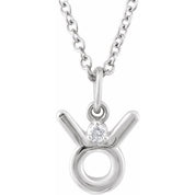 14K White .015 CT Natural Diamond Taurus Zodiac 16-18" Necklace