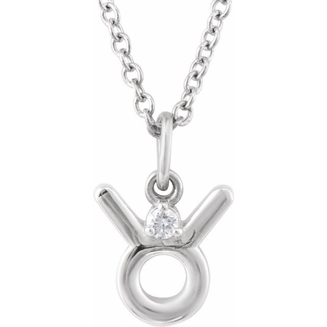 14K White .015 CT Natural Diamond Taurus Zodiac 16-18" Necklace