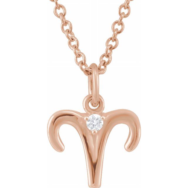14K Rose .015 CT Natural Diamond Aries Zodiac 16-18" Necklace