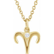 14K Yellow .015 CT Natural Diamond Aries Zodiac 16-18" Necklace