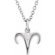 14K White .015 CT Natural Diamond Aries Zodiac 16-18" Necklace