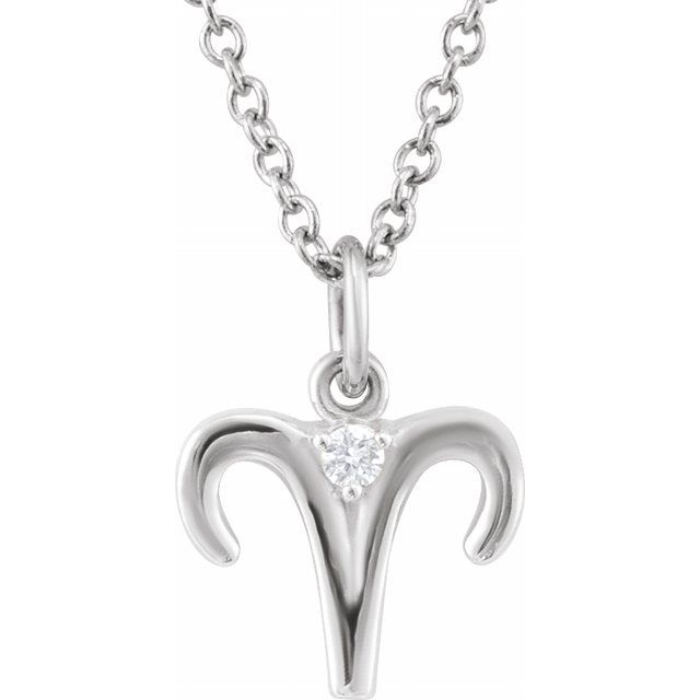 14K White .015 CT Natural Diamond Aries Zodiac 16-18" Necklace