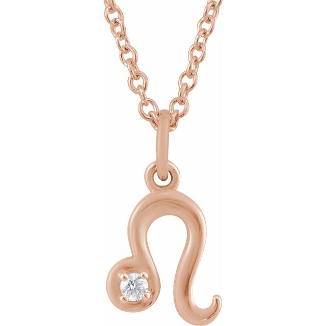 14K Rose .015 CT Natural Diamond Leo Zodiac 16-18" Necklace