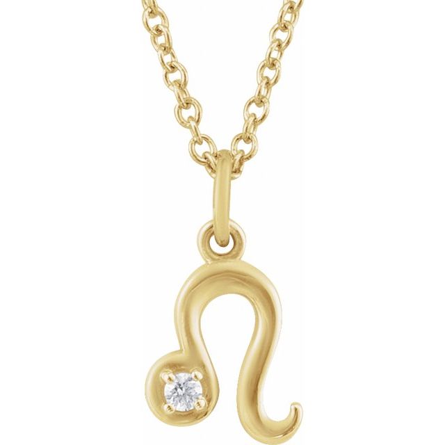 14K Yellow .015 CT Natural Diamond Leo Zodiac 16-18" Necklace