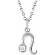 14K White .015 CT Natural Diamond Leo Zodiac 16-18" Necklace