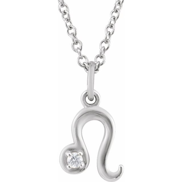 14K White .015 CT Natural Diamond Leo Zodiac 16-18" Necklace