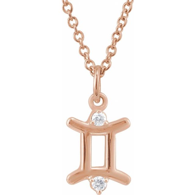 14K Rose .03 CTW Natural Diamond Gemini Zodiac 16-18" Necklace