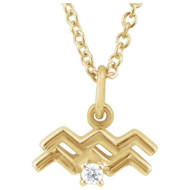 14K Yellow .015 CT Natural Diamond Aquarius Zodiac 16-18" Necklace