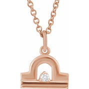 14K Rose .015 CT Natural Diamond Libra Zodiac 16-18" Necklace