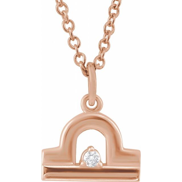14K Rose .015 CT Natural Diamond Libra Zodiac 16-18" Necklace