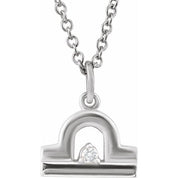 14K White .015 CT Natural Diamond Libra Zodiac 16-18" Necklace