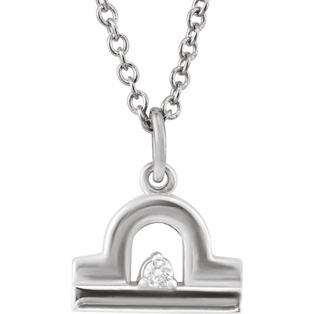 14K White .015 CT Natural Diamond Libra Zodiac 16-18" Necklace