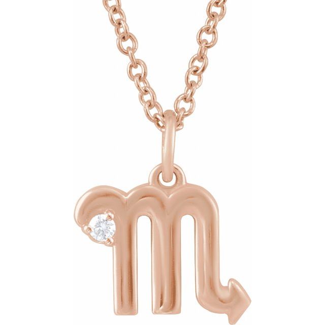 14K Rose .015 CT Natural Diamond Scorpio Zodiac 16-18" Necklace