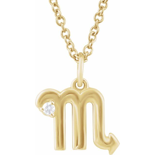 14K Yellow .015 CT Natural Diamond Scorpio Zodiac 16-18" Necklace
