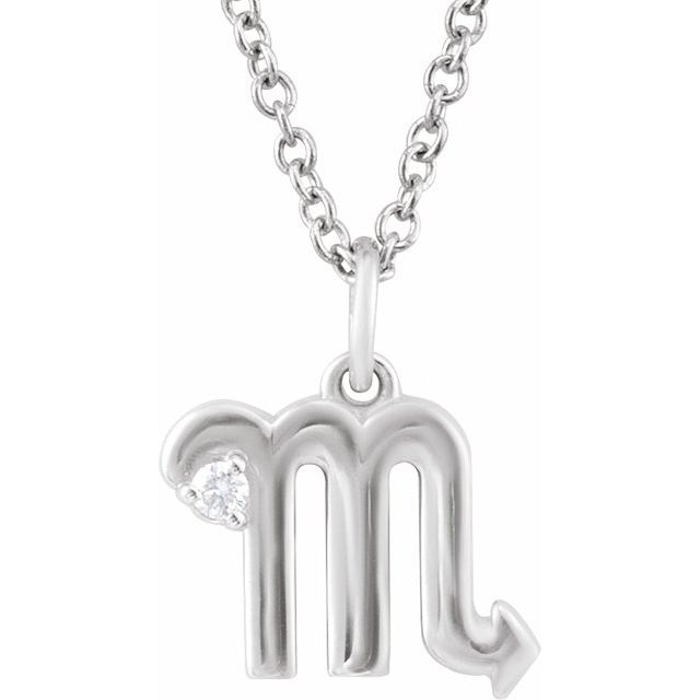 14K White .015 CT Natural Diamond Scorpio Zodiac 16-18" Necklace