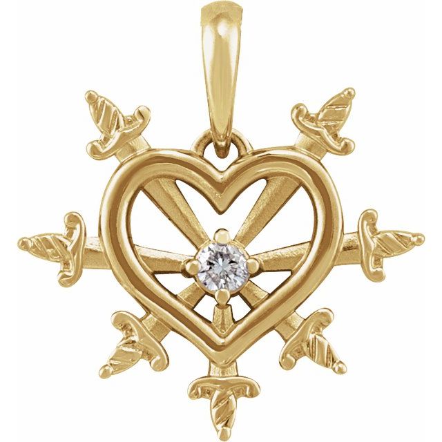 14K Yellow .03 CT Natural Diamond Heart & Daggers Pendant