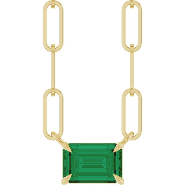 14K Yellow 6x4 mm Natural Emerald Solitaire 16" Necklace