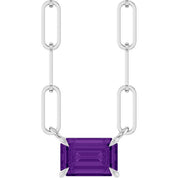 14K White 6x4 mm Natural Amethyst Solitaire 16" Necklace