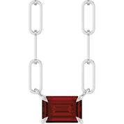 14K White 6x4 mm Natural Mozambique Garnet Solitaire 16" Necklace