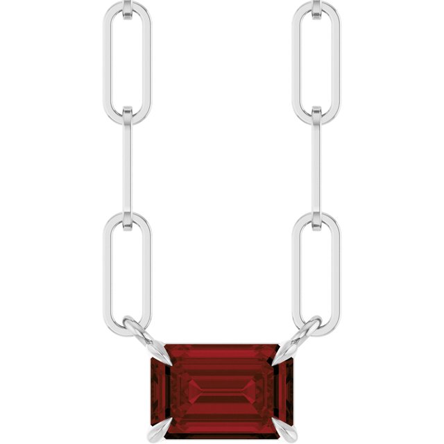 14K White 6x4 mm Natural Mozambique Garnet Solitaire 16" Necklace