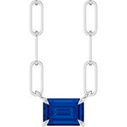 14K White 6x4 mm Natural Blue Sapphire Solitaire 18" Necklace