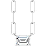 14K White 6x4 mm Natural White Sapphire Solitaire 16" Necklace