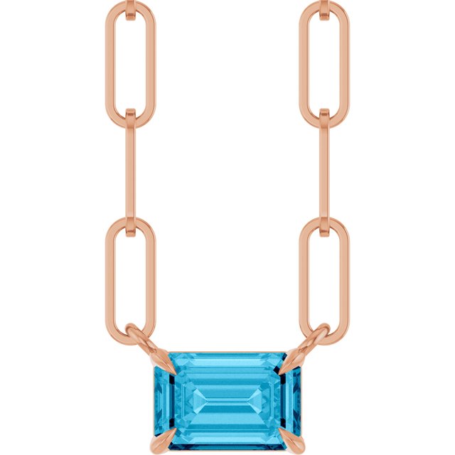 14K Rose Natural Aquamarine Solitaire 16" Necklace - 6x4 mm by Your Brand