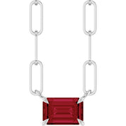 14K White 6x4 mm Natural Ruby Solitaire 18" Necklace