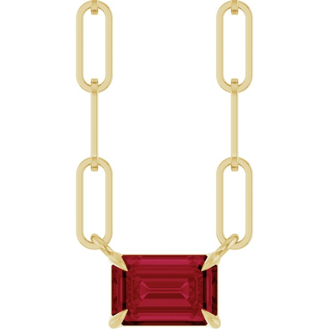 14K Yellow 6x4 mm Lab-Grown Ruby Solitaire 18" Necklace