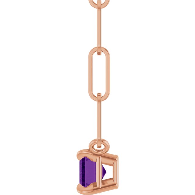 14K Rose 6x4 mm Natural Amethyst Solitaire 18" Necklace