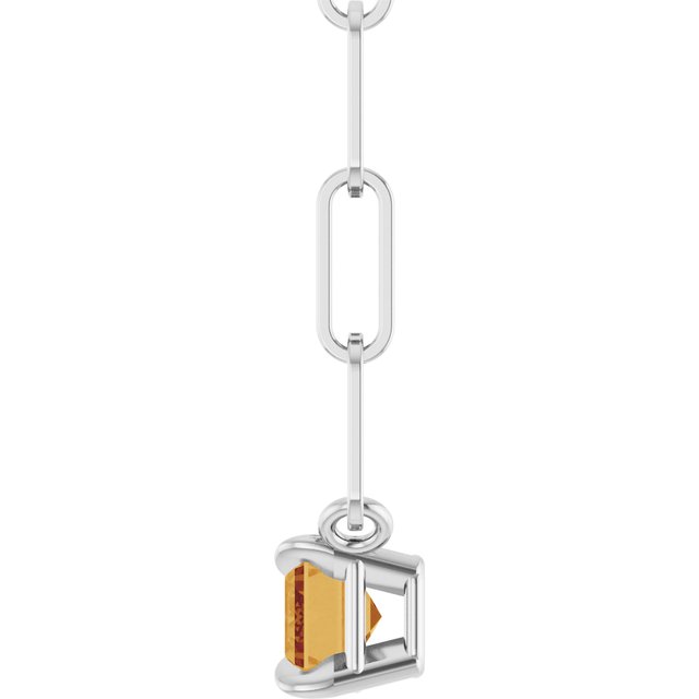 Sterling Silver 6x4 mm Natural Citrine Solitaire 16" Necklace
