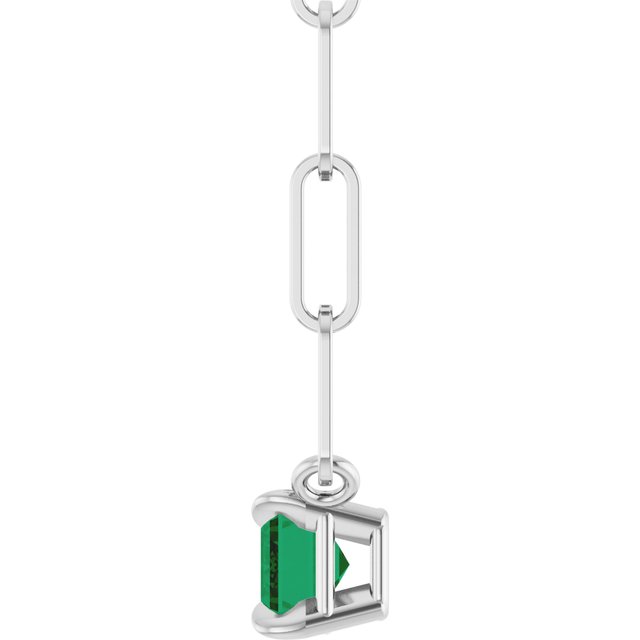 Sterling Silver 6x4 mm Lab-Grown Emerald Solitaire 18" Necklace