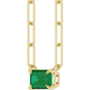 14K Yellow 6x4 mm Natural Emerald Solitaire 16" Necklace
