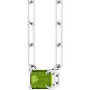 14K White 6x4 mm Natural Peridot Solitaire 16" Necklace