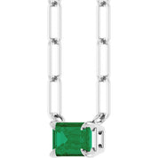 14K White 6x4 mm Lab-Grown Emerald Solitaire 16" Necklace